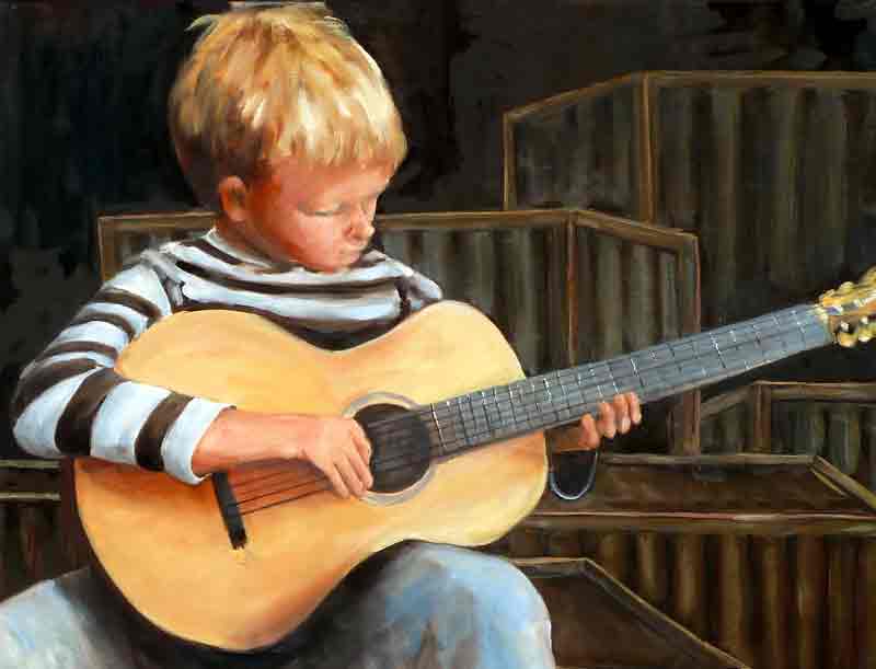 Boy and guitar painting